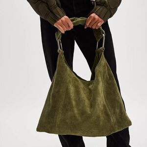FREE PEOPLE Bobbi Slouch Suede Tote In Khaki / Olive NWT